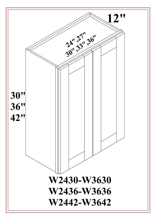 30″ HIGH WALL CABINETS- DOUBLE DOOR – Shaker White