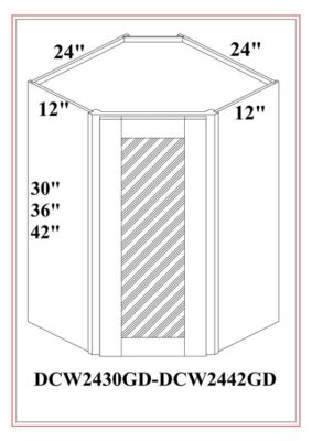 Diaganol Corner Wall Cabinetw/ Glass Door (finished interior) – Shaker Gray