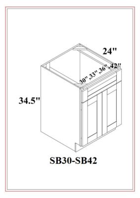 TekCabinet shaker white sink base cabinet with double doors and dimensions for kitchen use