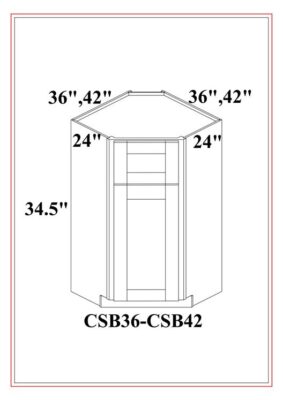 TekCabinet shaker white corner sink base cabinet with dimensions 36 and 42 inches in height and width