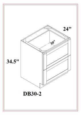 TekCabinet shaker white drawer base cabinet with two drawers and a 30-inch width design
