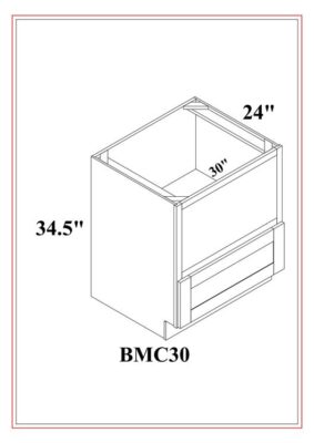 TekCabinet Shaker White Microwave Base Cabinet with two drawers and a 30-inch width